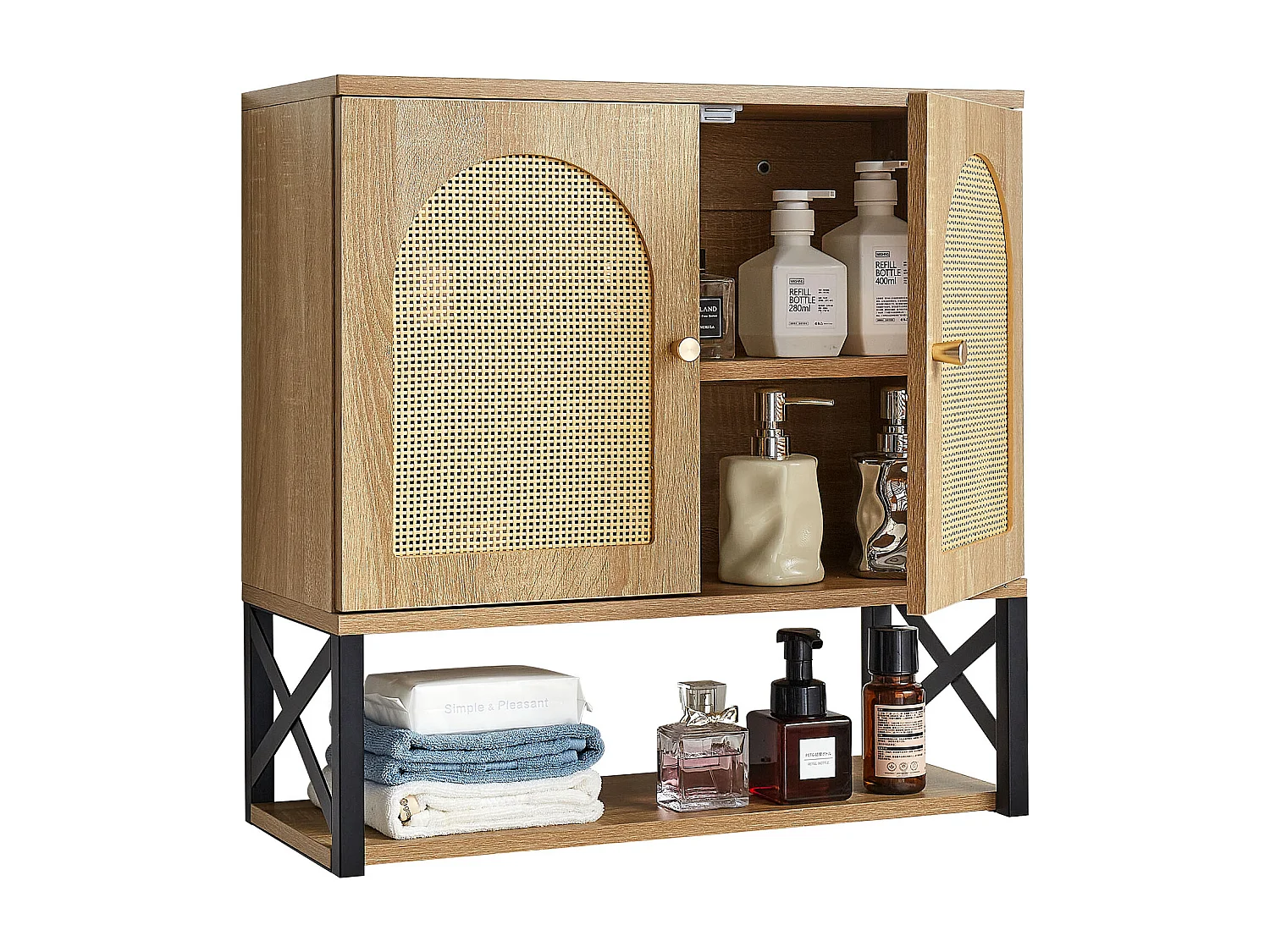 Mobile da Bagno a Parete SucceBuy, con 2 Ante e Ripiano Regolabile, Armadietto Medicinale da Riposto sopra il Water, per Lavanderia