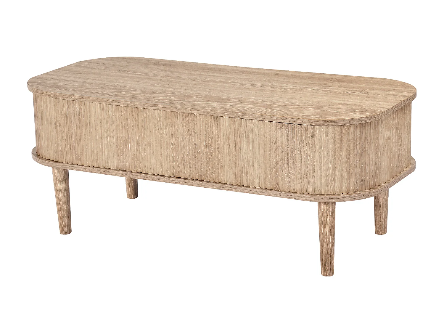 Verstelbare Bijzettafel SucceBuy, 100 x 48 x 40.5 cm, Gegroefde Ovale Salontafel met 3 Verborgen Vakken, Centraal Bureau van Hout in Mid-Century Stijl