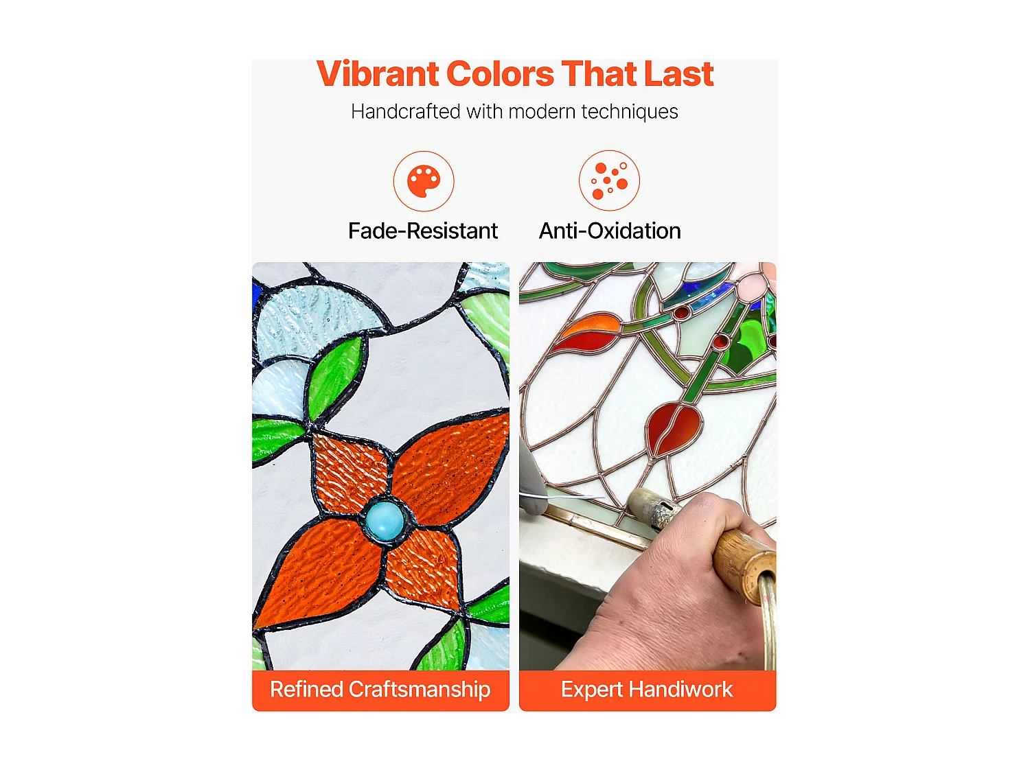 Apaga-sol Vitral SucceBuy 66,4 x 40,2 cm, Vitral Suspenso com Corrente, Estilo Tiffany, Retângulo Horizontal, Artesanato Tradicional Vintage para Decoração