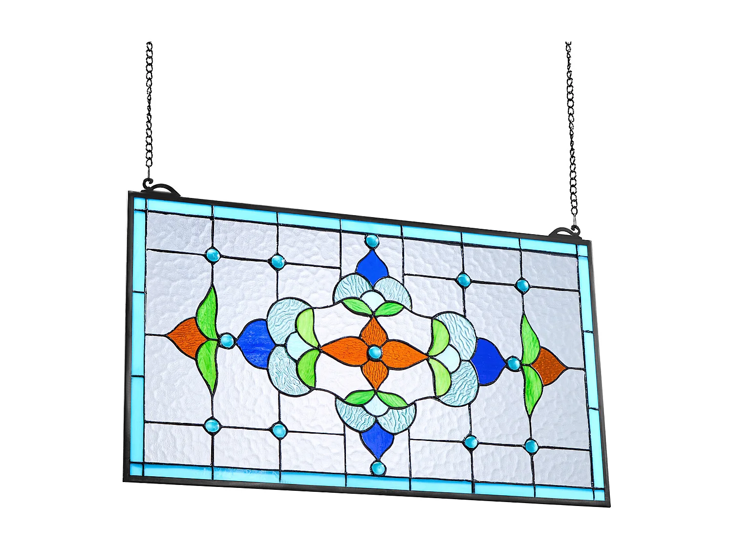 Apaga-sol Vitral SucceBuy 66,4 x 40,2 cm, Vitral Suspenso com Corrente, Estilo Tiffany, Retângulo Horizontal, Artesanato Tradicional Vintage para Decoração