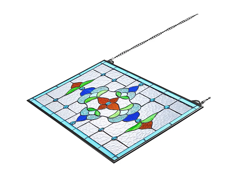 Apaga-sol Vitral SucceBuy 66,4 x 40,2 cm, Vitral Suspenso com Corrente, Estilo Tiffany, Retângulo Horizontal, Artesanato Tradicional Vintage para Decoração