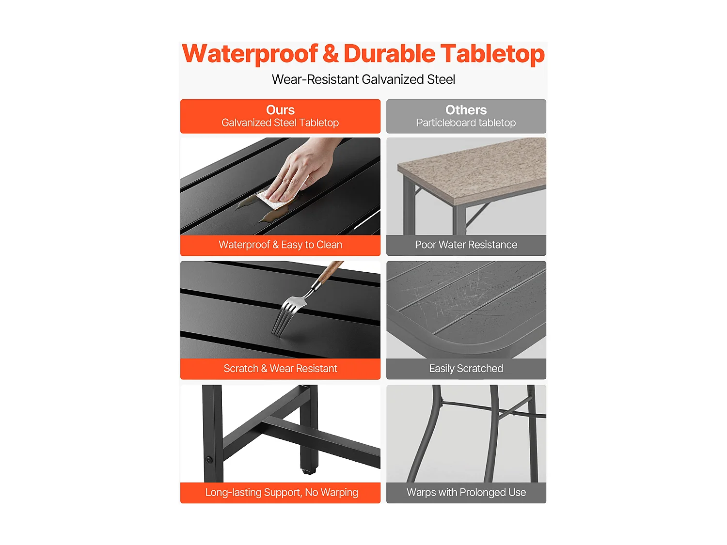 Hoge Bartafel SucceBuy voor Buiten, 160 x 37,5 cm, Rechthoekige Eettafel, met Waterdicht Blad, Robuuste Metalen Constructie, Tuinmeubilair