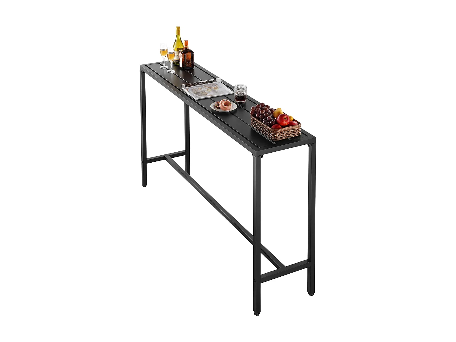 Hoge Bartafel SucceBuy voor Buiten, 160 x 37,5 cm, Rechthoekige Eettafel, met Waterdicht Blad, Robuuste Metalen Constructie, Tuinmeubilair
