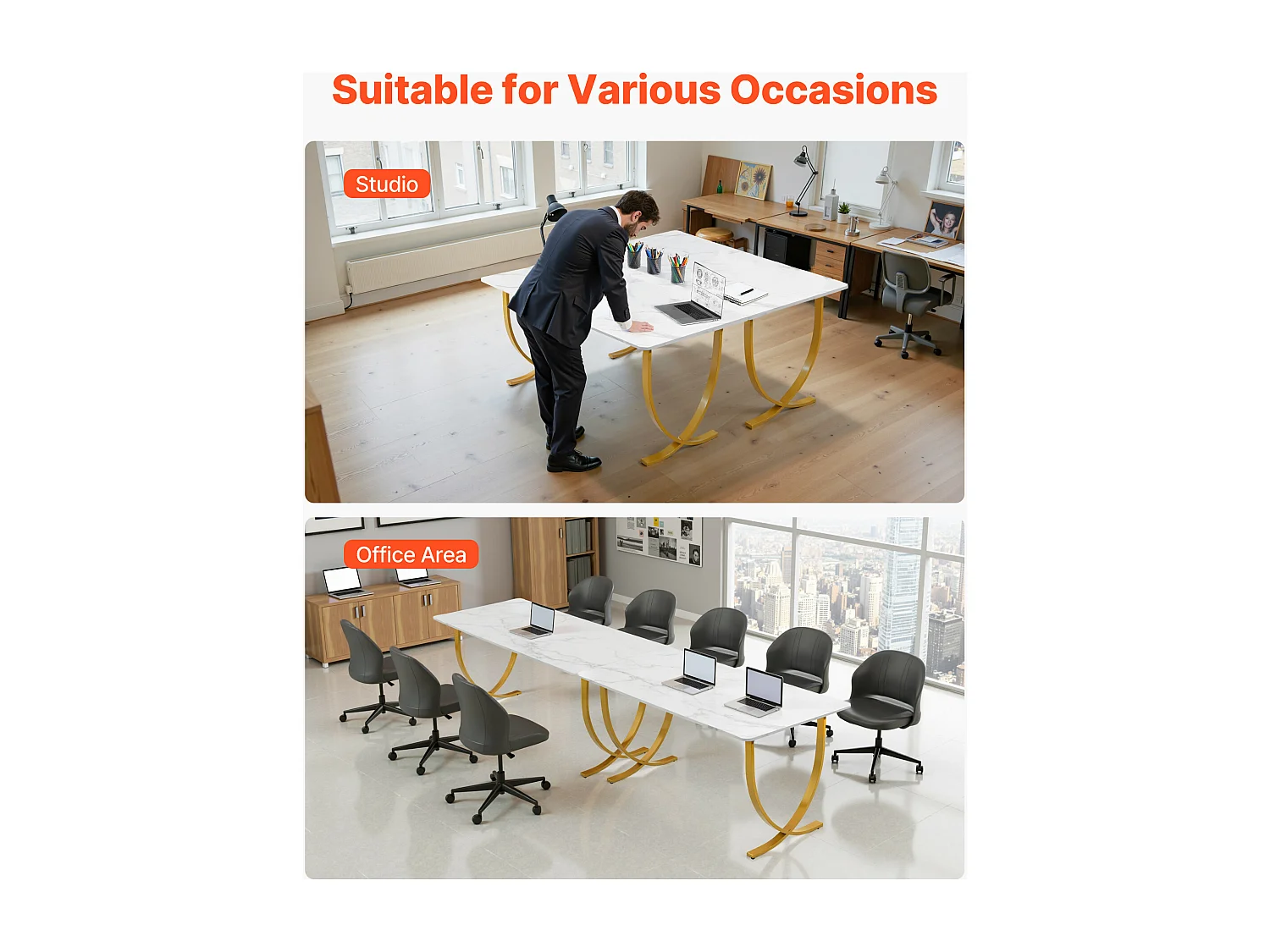 Directiebureau SucceBuy 160 x 80 cm, Grote Moderne Computertafel, Studiebureau in Q195 Staal en Spaanplaten, Belasting 158 kg, Wit