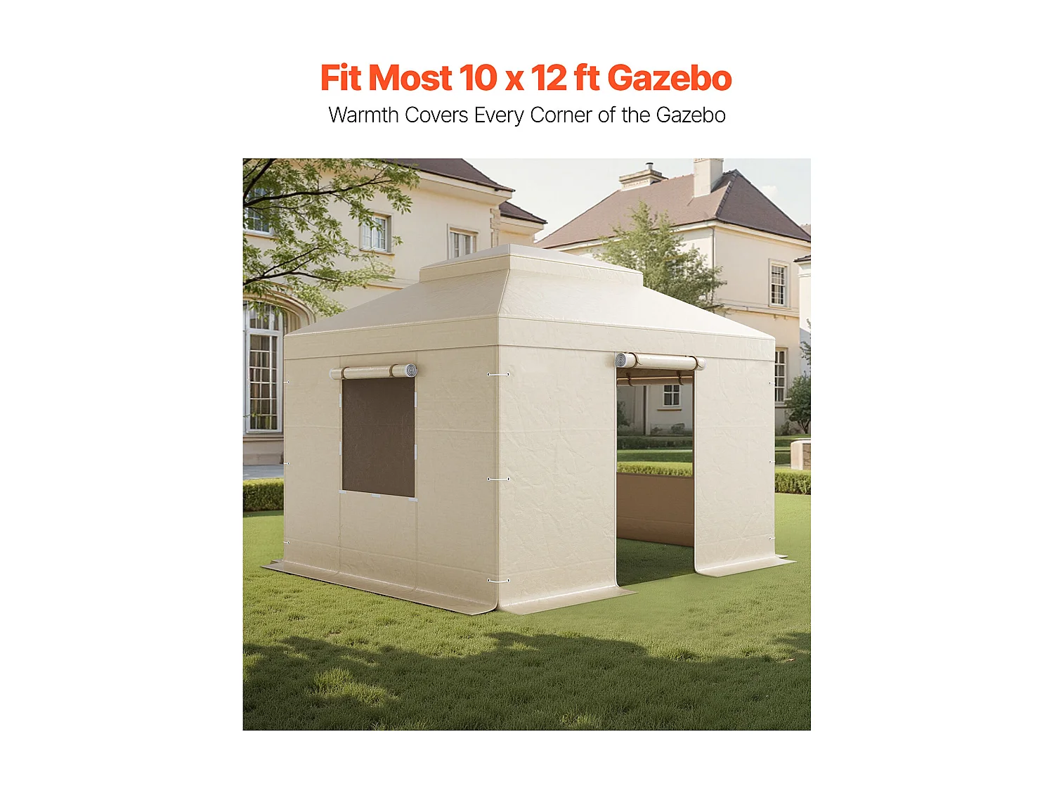 Housse de Gazebo Hiver SucceBuy, 3,05 x 3,65 m, Couverture de Gazebo à Toit Rigide Double, avec Parois Latérales, Fenêtres Maille, Matériau PE Haute Densité