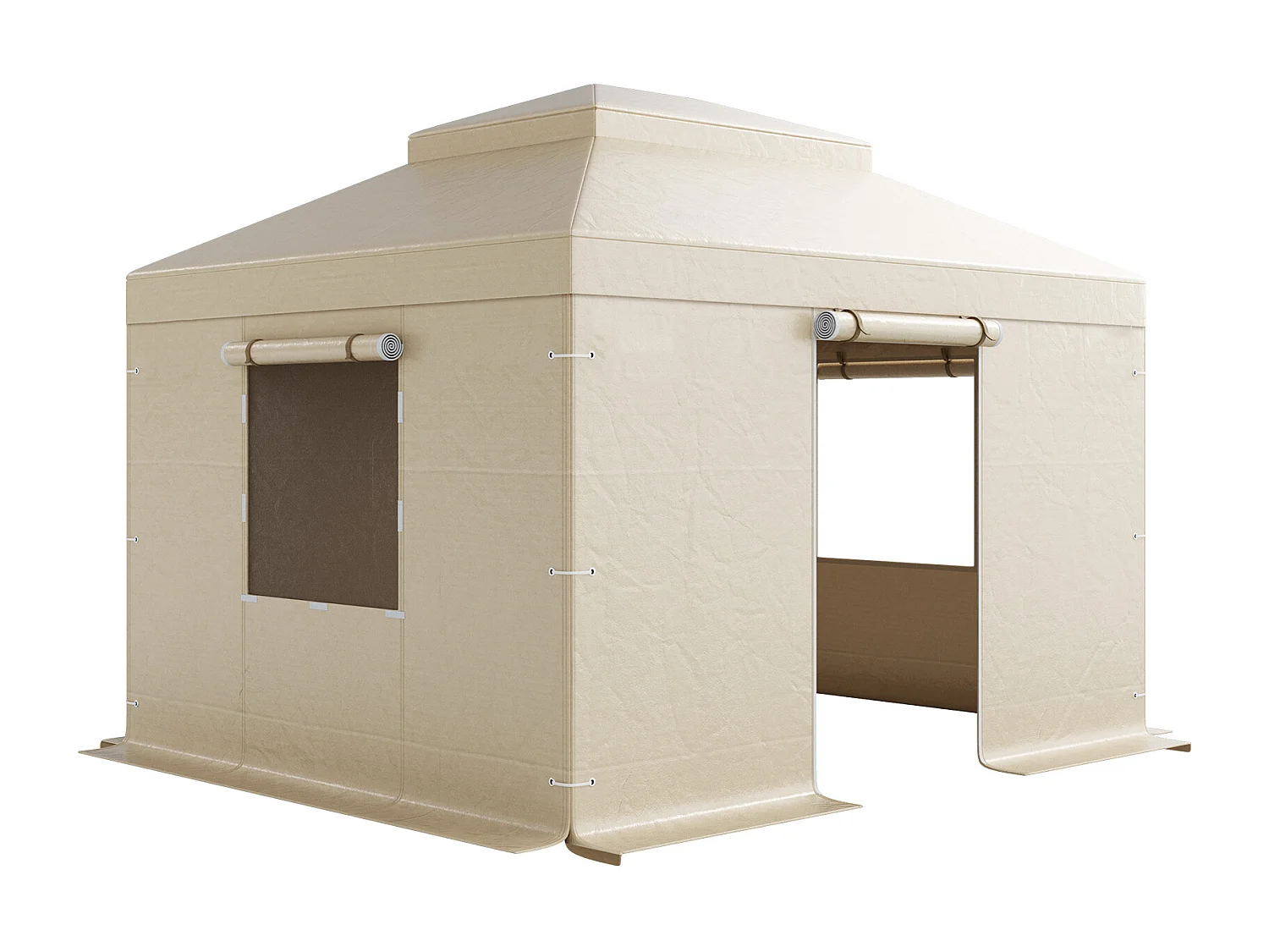 Housse de Gazebo Hiver SucceBuy, 3,05 x 3,65 m, Couverture de Gazebo à Toit Rigide Double, avec Parois Latérales, Fenêtres Maille, Matériau PE Haute Densité