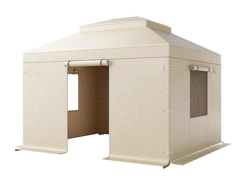 Gazebo Winterhoes SucceBuy, 3,05 x 3,65 m, Afdekking voor Gazebo met Dubbele Stijve Dak, met Zijwanden, Gaasramen, Materiaal PE Hoge Dichtheid