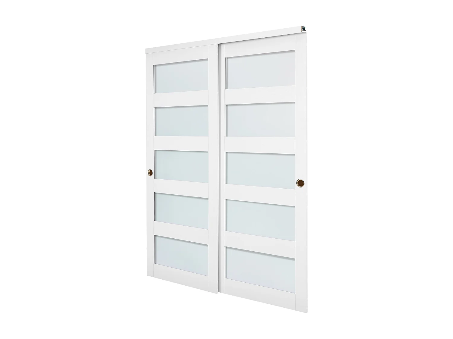 Puerta Corredera SucceBuy de Armario 152,4 x 203,2 cm, Puerta Doble de Armarios en Vidrio Esmerilado de 5 Paneles, con Kit de Herrajes y Carril de Suelo