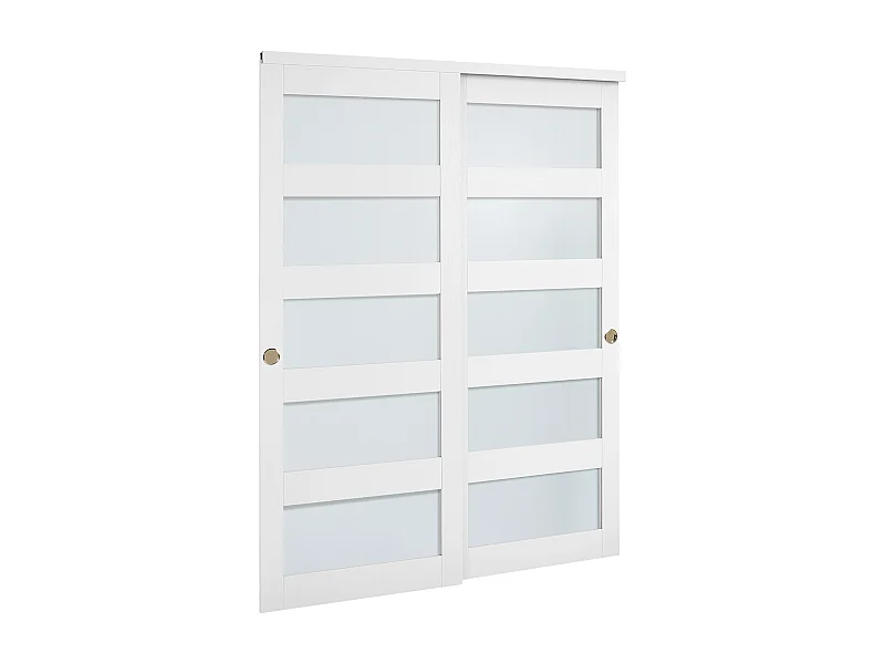 Puerta Corredera SucceBuy de Armario 152,4 x 203,2 cm, Puerta Doble de Armarios en Vidrio Esmerilado de 5 Paneles, con Kit de Herrajes y Carril de Suelo