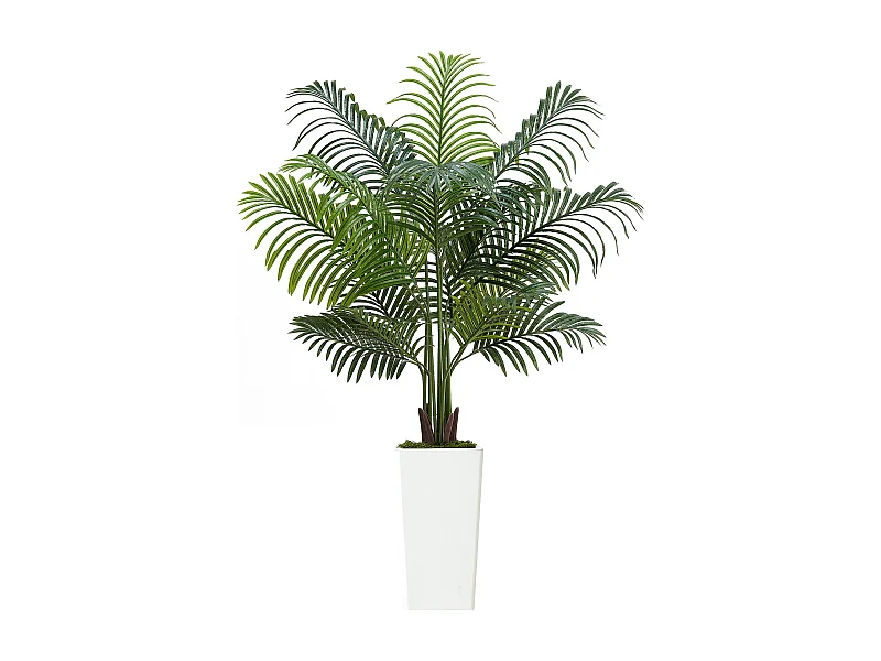 Palmier Artificiel Areca SucceBuy, 1,5 m, Plante Artificielle Tropicale en Pot Blanc, Faux Arbre Tropical Palmier Areca, Fausse Plante pour Salon