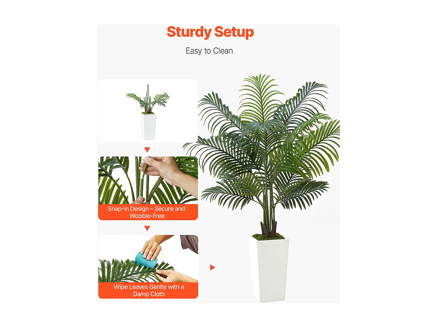 Palmier Artificiel Areca SucceBuy, 1,5 m, Plante Artificielle Tropicale en Pot Blanc, Faux Arbre Tropical Palmier Areca, Fausse Plante pour Salon