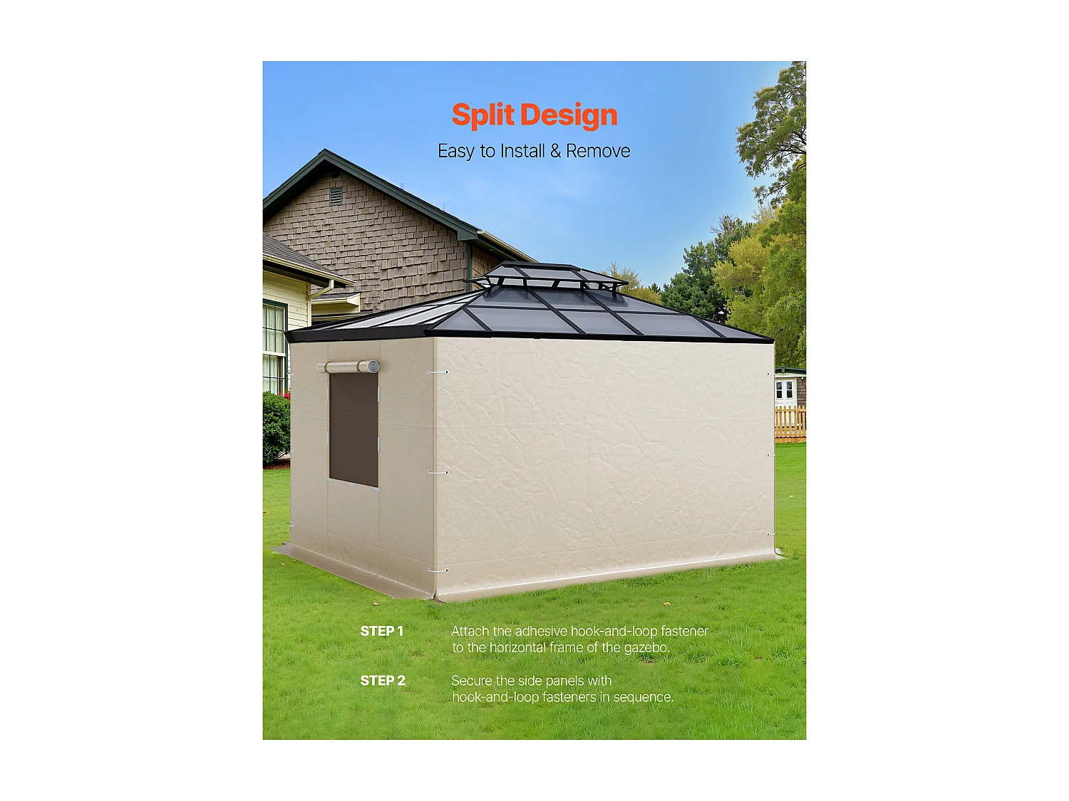 Parois Latérales de Housse de Gazebo Hiver SucceBuy, 3,1x3,6 m, Couverture de Gazebo de Toutes Saisons, avec Fenêtres en Maille, Matériau PE de Haute Densité