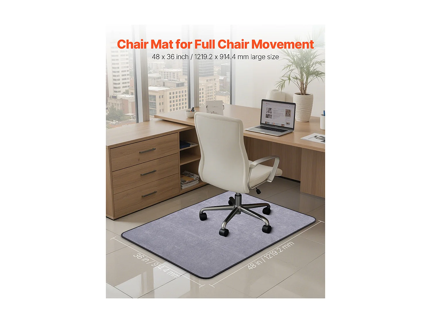 Tapis Chaise de Bureau SucceBuy de 121,9x91,4 cm, Tapis de Protection pour Chaises sur Roulettes, Protège-sol Dur avec Surface en Velours Côtelé