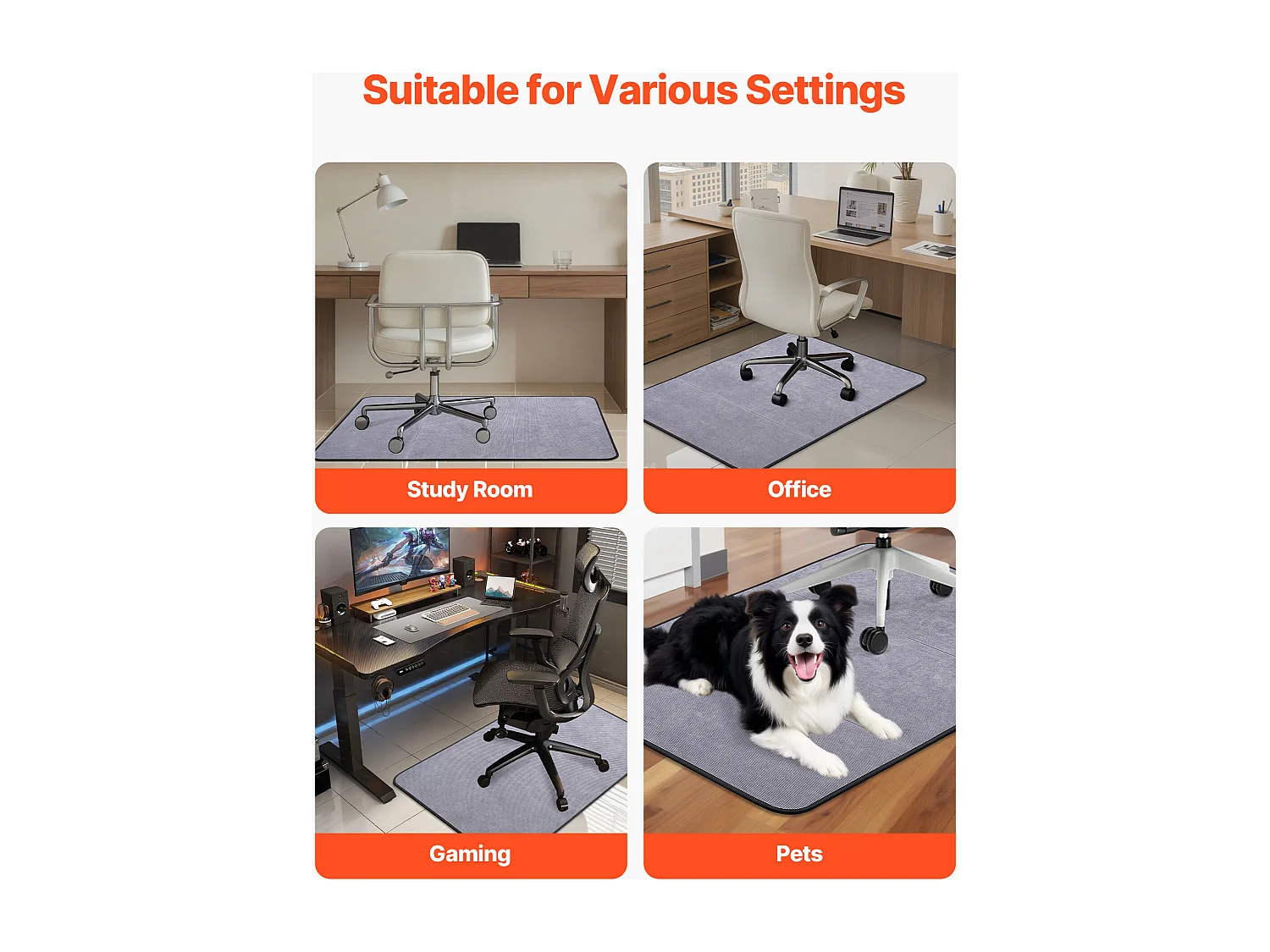 Tapis Chaise de Bureau SucceBuy de 121,9x91,4 cm, Tapis de Protection pour Chaises sur Roulettes, Protège-sol Dur avec Surface en Velours Côtelé