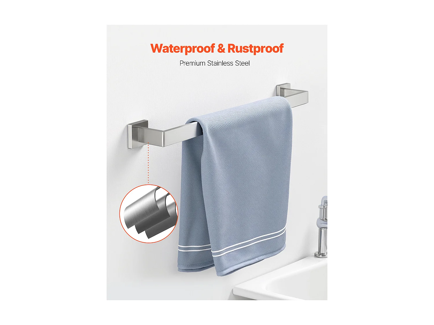 Accessoires de Salle de Bain SucceBuy en Nickel Brossé 5PCs, Porte-Serviettes Mural en Inox 59,8 cm avec Support Serviettes Carré, 2 Crochets pour Peignoir