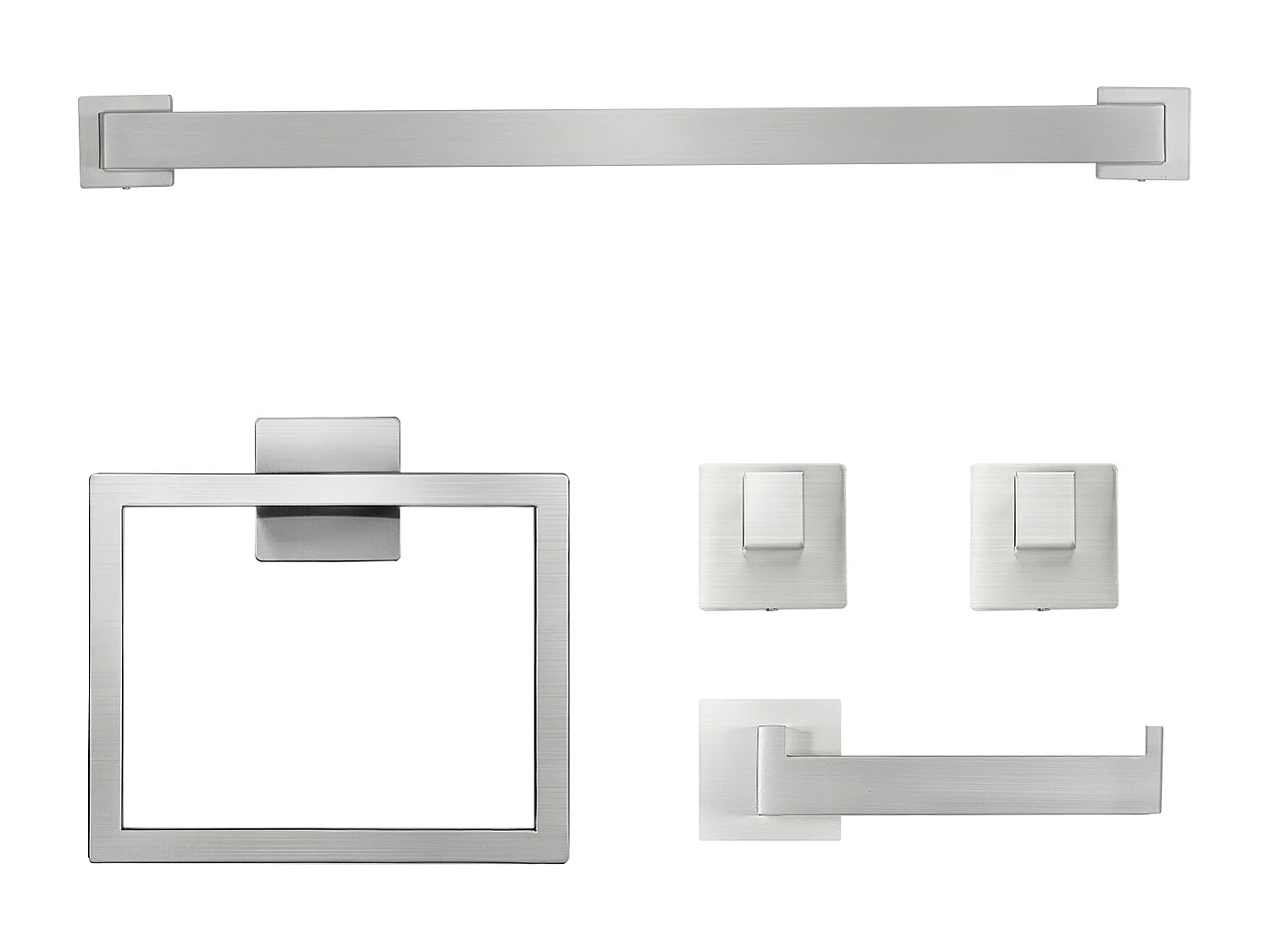 Accessoires de Salle de Bain SucceBuy en Nickel Brossé 5PCs, Porte-Serviettes Mural en Inox 59,8 cm avec Support Serviettes Carré, 2 Crochets pour Peignoir