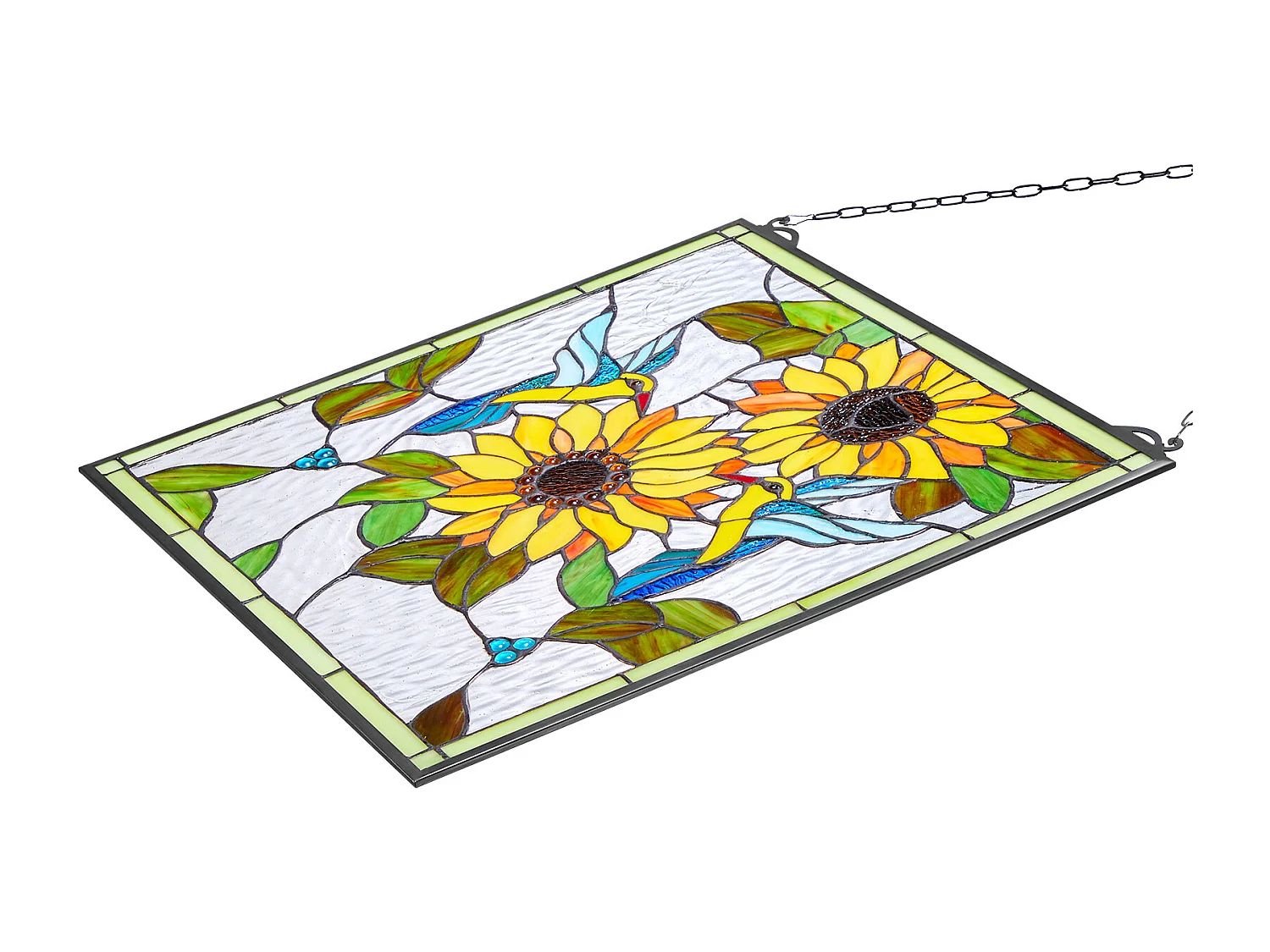 Apaga-sol Vitral SucceBuy 52 x 50,2 cm, Vitral Suspenso com Corrente, Estilo Tiffany, Retângulo Vertical, Artesanato Tradicional Vintage para Decoração