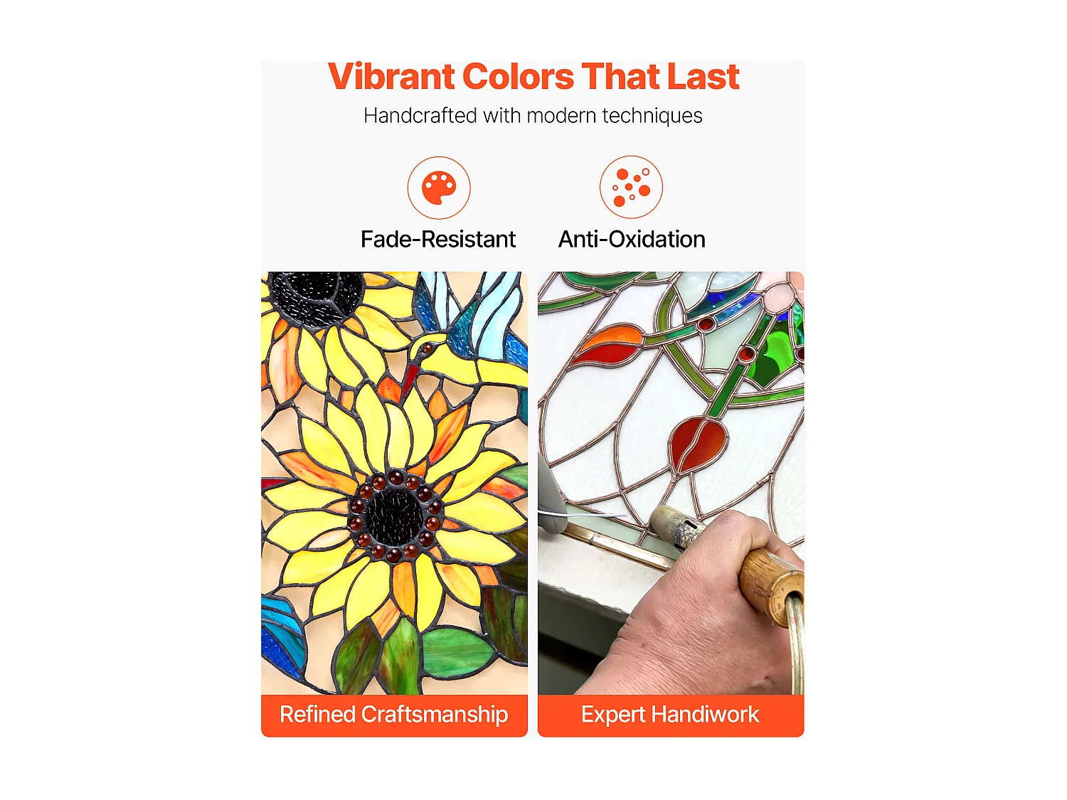 Apaga-sol Vitral SucceBuy 52 x 50,2 cm, Vitral Suspenso com Corrente, Estilo Tiffany, Retângulo Vertical, Artesanato Tradicional Vintage para Decoração