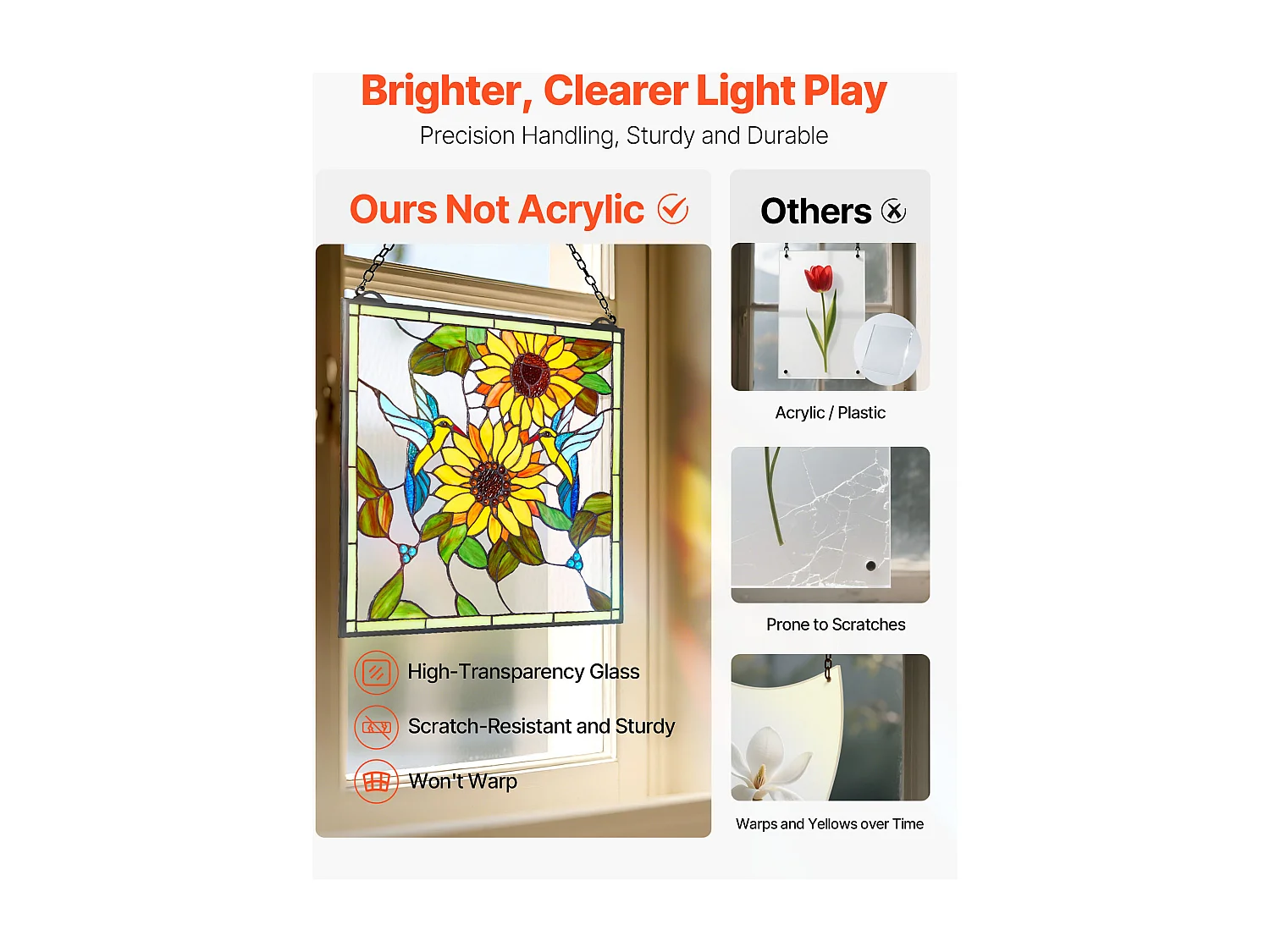 Apaga-sol Vitral SucceBuy 52 x 50,2 cm, Vitral Suspenso com Corrente, Estilo Tiffany, Retângulo Vertical, Artesanato Tradicional Vintage para Decoração