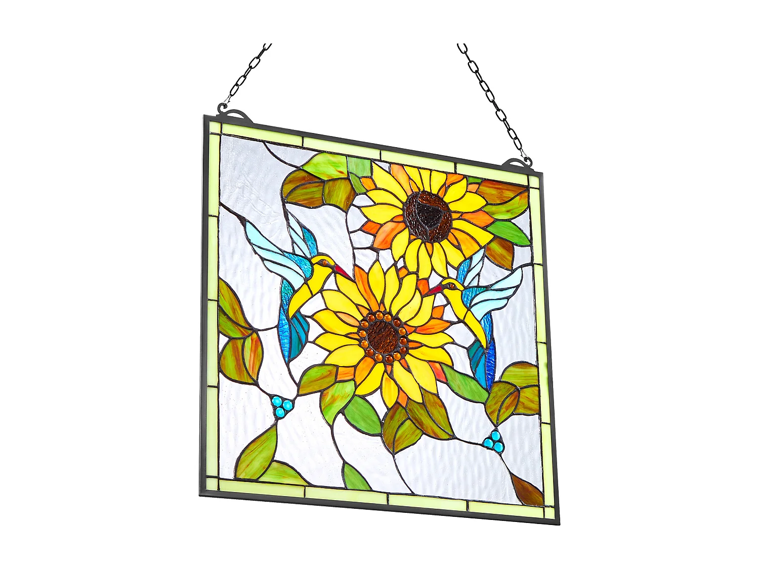 Apaga-sol Vitral SucceBuy 52 x 50,2 cm, Vitral Suspenso com Corrente, Estilo Tiffany, Retângulo Vertical, Artesanato Tradicional Vintage para Decoração