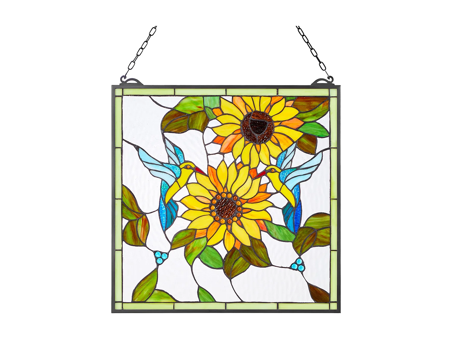 Apaga-sol Vitral SucceBuy 52 x 50,2 cm, Vitral Suspenso com Corrente, Estilo Tiffany, Retângulo Vertical, Artesanato Tradicional Vintage para Decoração