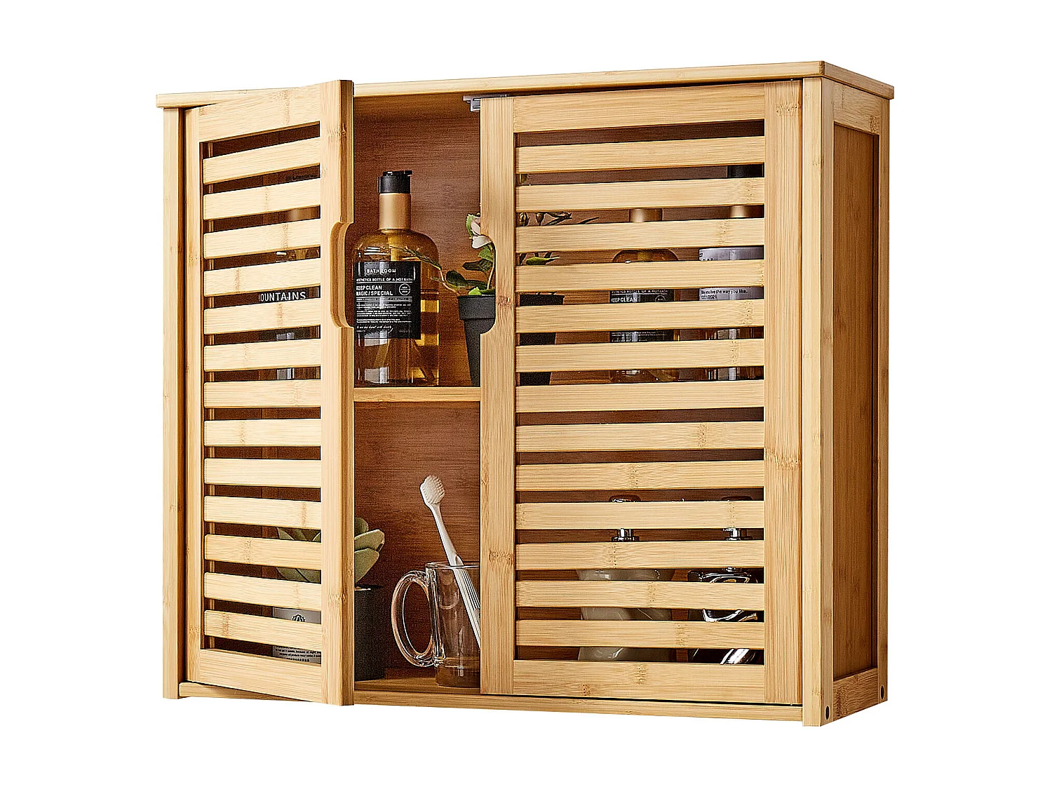 Armoire Murale de Salle de Bain SucceBuy, 2 Portes et Étagère Réglable avec 3 Niveaux de Hauteur, Armoire à Pharmacie de Rangement au-dessus des Toilettes