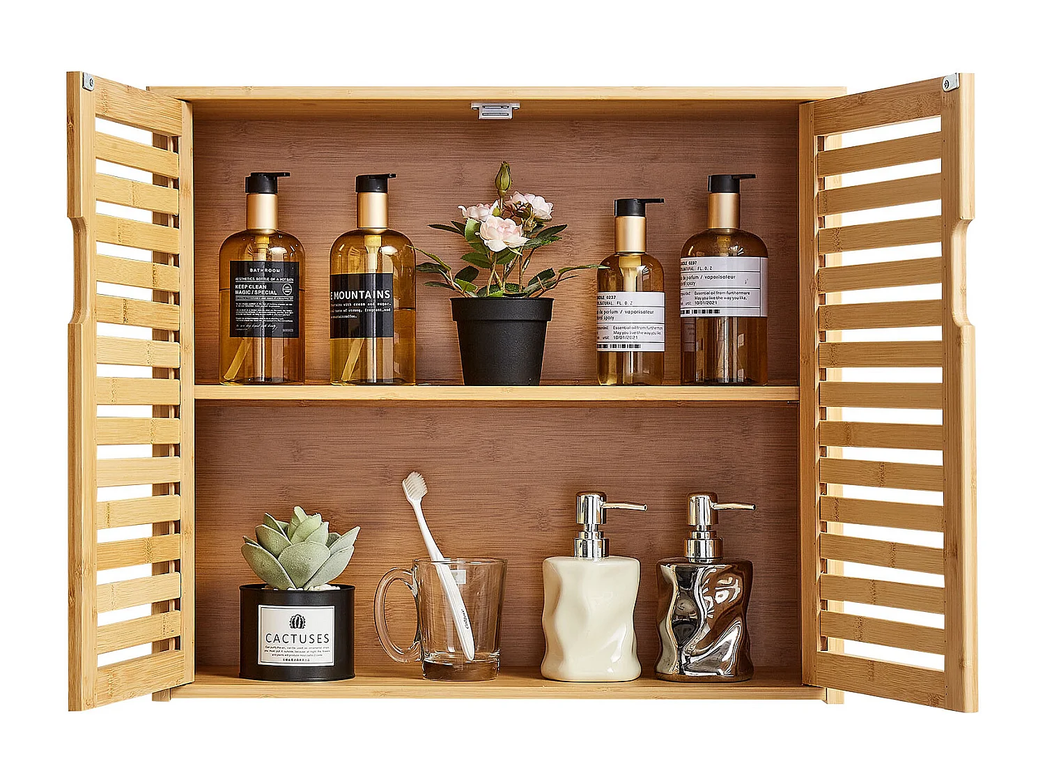 Armoire Murale de Salle de Bain SucceBuy, 2 Portes et Étagère Réglable avec 3 Niveaux de Hauteur, Armoire à Pharmacie de Rangement au-dessus des Toilettes