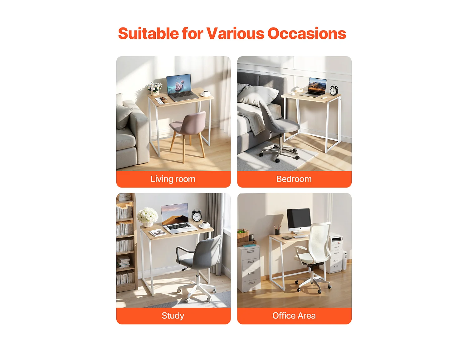 Bureau d'Ordinateur SucceBuy Pliant 80 cm, Table de Bureau Informatique Pliable pour Petits Espaces, Poste de Travail en Panneau de Particules Robuste