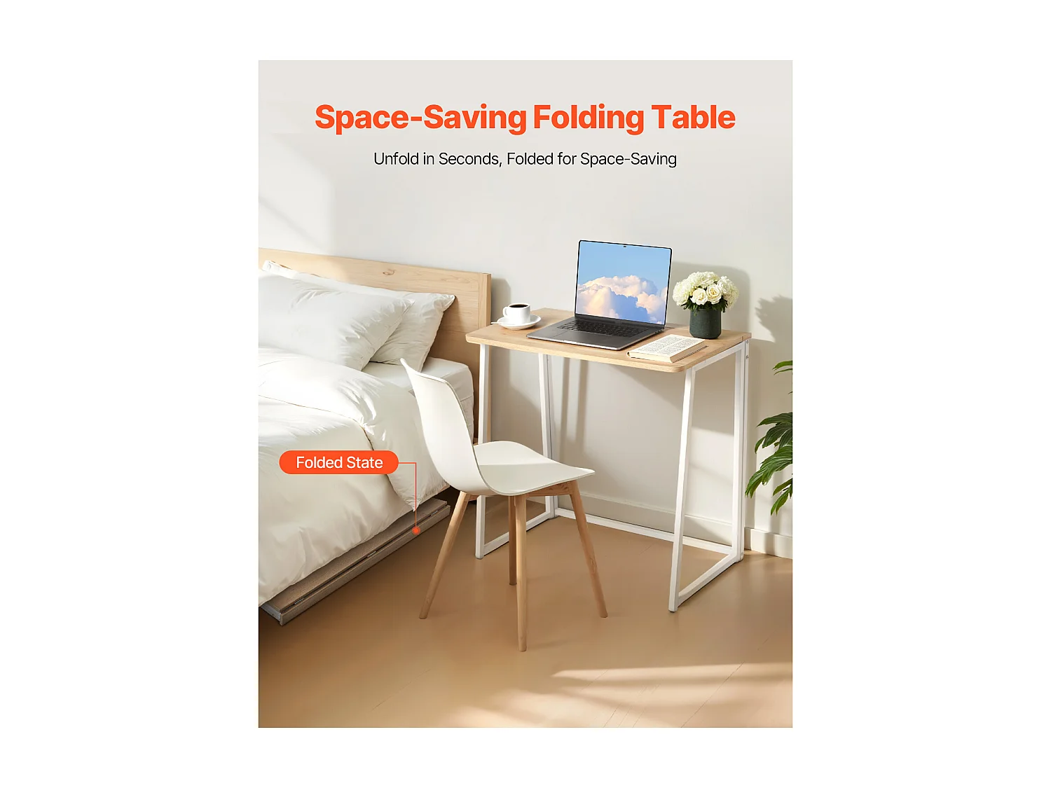 Bureau d'Ordinateur SucceBuy Pliant 80 cm, Table de Bureau Informatique Pliable pour Petits Espaces, Poste de Travail en Panneau de Particules Robuste