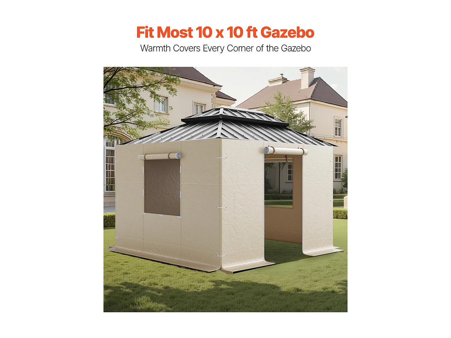Paredes Laterais para Capa de Gazebo Inverno SucceBuy, 2,9x2,9 m, Cobertura para Gazebo para Todas as Estações, com Janelas de Rede, Material PE de Alta Densidade