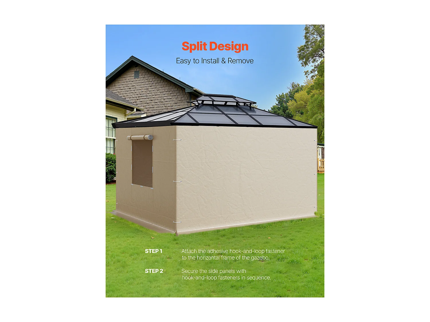 Paredes Laterais para Capa de Gazebo Inverno SucceBuy, 2,9x2,9 m, Cobertura para Gazebo para Todas as Estações, com Janelas de Rede, Material PE de Alta Densidade