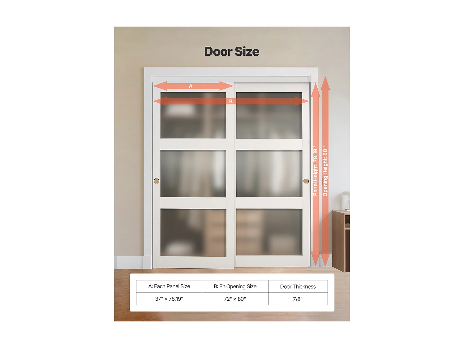 Porte Coulissante SucceBuy de Placard 182,9 x 203,2 cm, Double Porte de Garde-robes en Verre Dépoli à 3 Panneaux, avec Kit de Quincaillerie et Rail au Sol