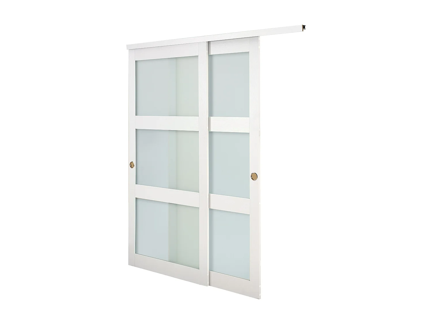 Porte Coulissante SucceBuy de Placard 182,9 x 203,2 cm, Double Porte de Garde-robes en Verre Dépoli à 3 Panneaux, avec Kit de Quincaillerie et Rail au Sol