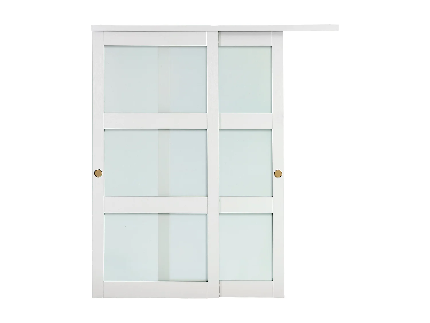 Porte Coulissante SucceBuy de Placard 182,9 x 203,2 cm, Double Porte de Garde-robes en Verre Dépoli à 3 Panneaux, avec Kit de Quincaillerie et Rail au Sol