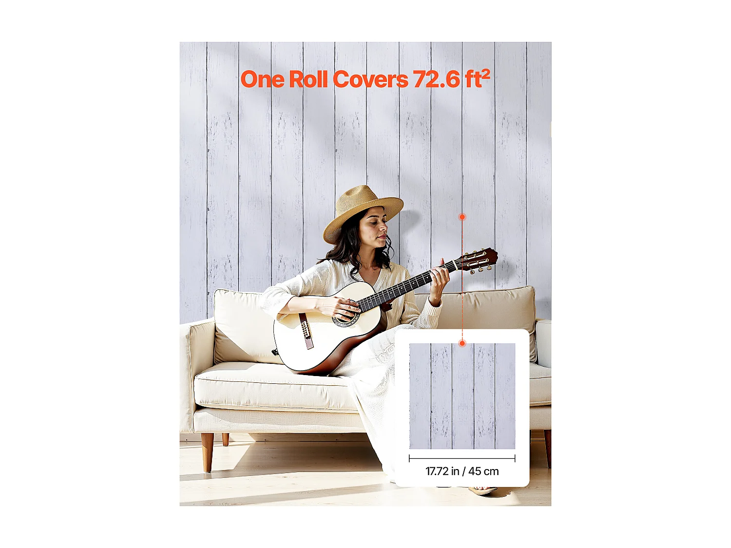 Papel Pintado Adhesivo de Pared SucceBuy, 45 cm x 12 m, Rollo Papel Pintado Autoadhesivo en Vinilo, Motivo Textura Madera Blanca, para Revestimiento de Pared