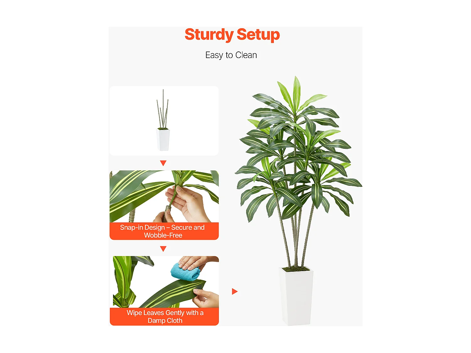 Dracaena Artificiel SucceBuy, 1,8 m, Plante Artificielle Tropicale en Pot Blanc, Faux Arbre Tropical, Fausse Plante Feuilles Polyéthylène pour Salon