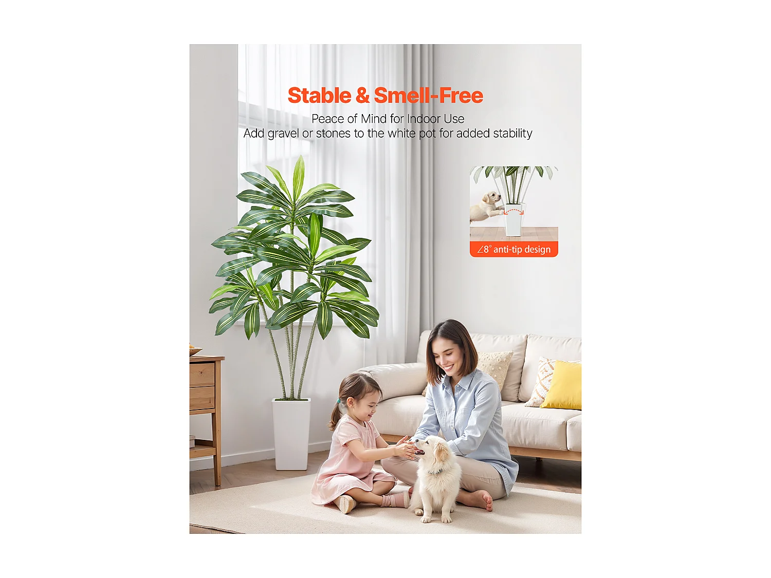 Dracaena Artificiel SucceBuy, 1,8 m, Plante Artificielle Tropicale en Pot Blanc, Faux Arbre Tropical, Fausse Plante Feuilles Polyéthylène pour Salon