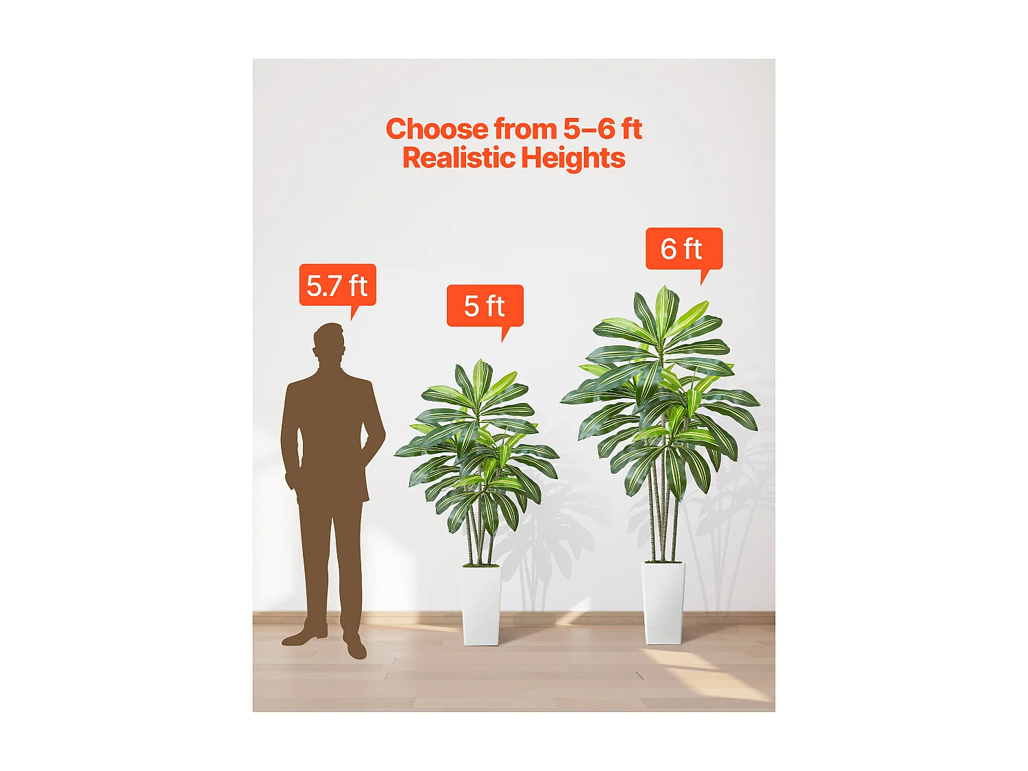 Dracaena Artificiel SucceBuy, 1,8 m, Plante Artificielle Tropicale en Pot Blanc, Faux Arbre Tropical, Fausse Plante Feuilles Polyéthylène pour Salon