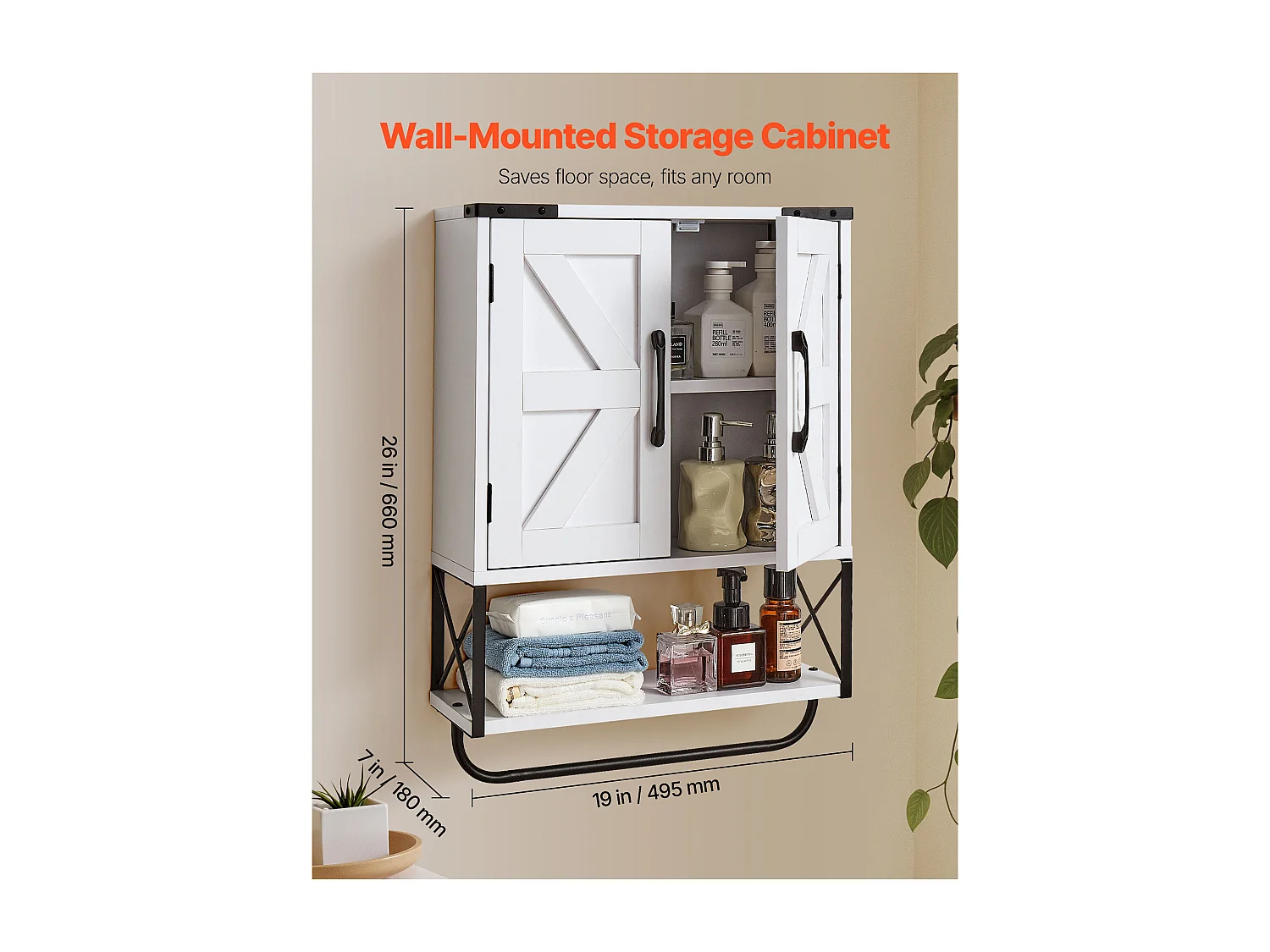 Armoire Murale de Salle de Bain SucceBuy, 2 Portes et Étagère Réglable, Armoire à Pharmacie au-dessus des Toilettes, Organisateur Suspendu pour Buanderie