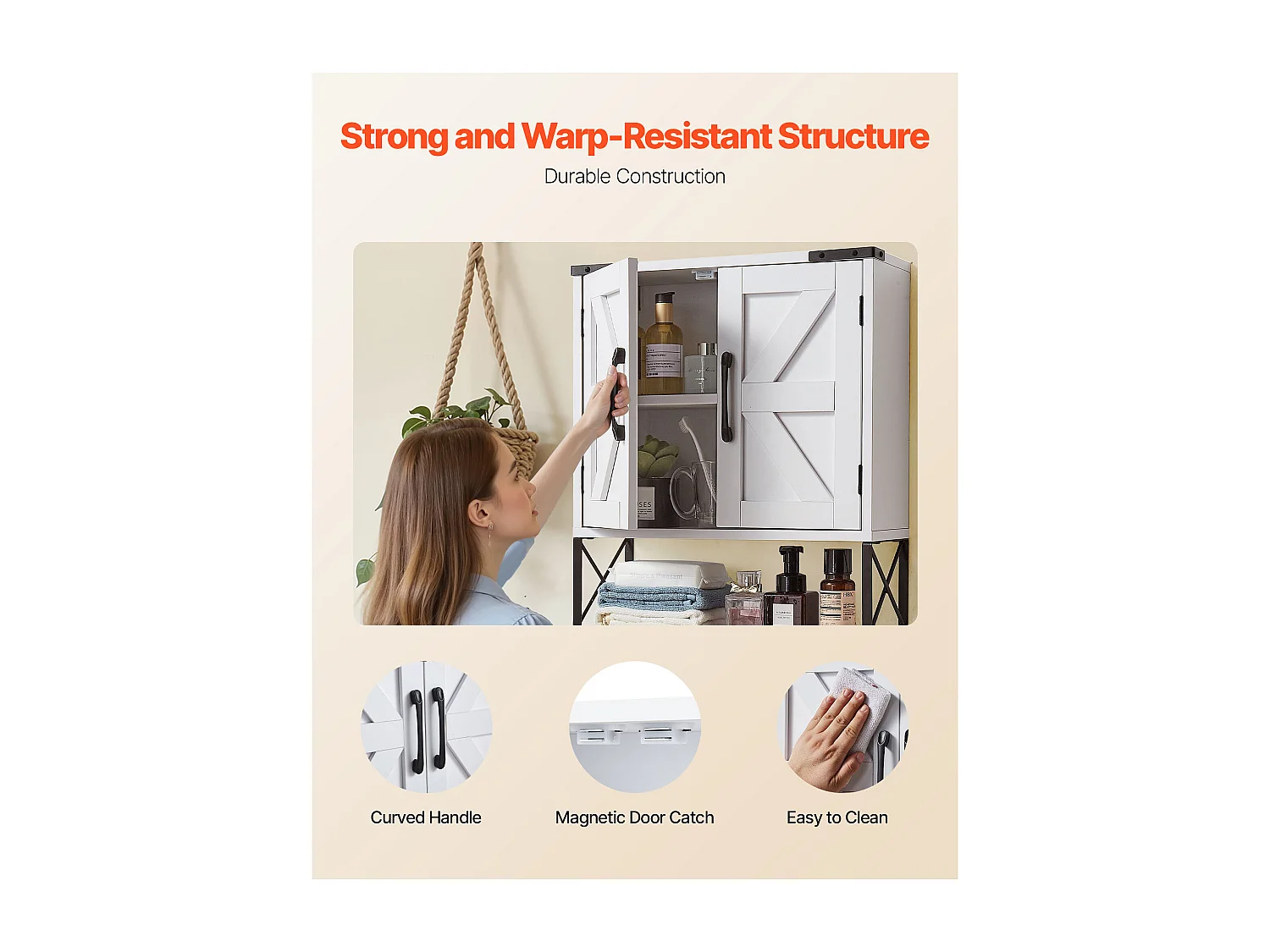 Armoire Murale de Salle de Bain SucceBuy, 2 Portes et Étagère Réglable, Armoire à Pharmacie au-dessus des Toilettes, Organisateur Suspendu pour Buanderie