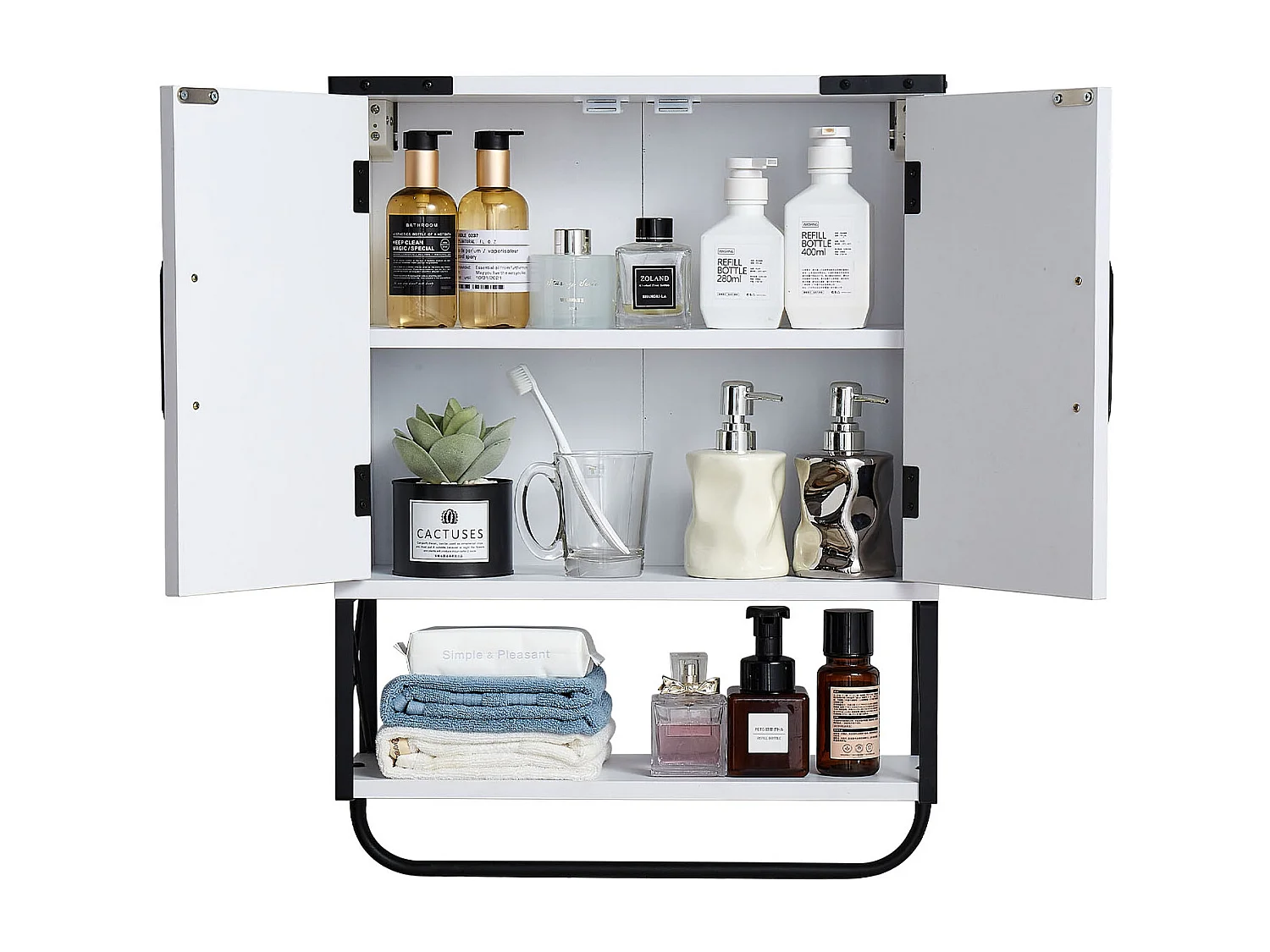 Armoire Murale de Salle de Bain SucceBuy, 2 Portes et Étagère Réglable, Armoire à Pharmacie au-dessus des Toilettes, Organisateur Suspendu pour Buanderie