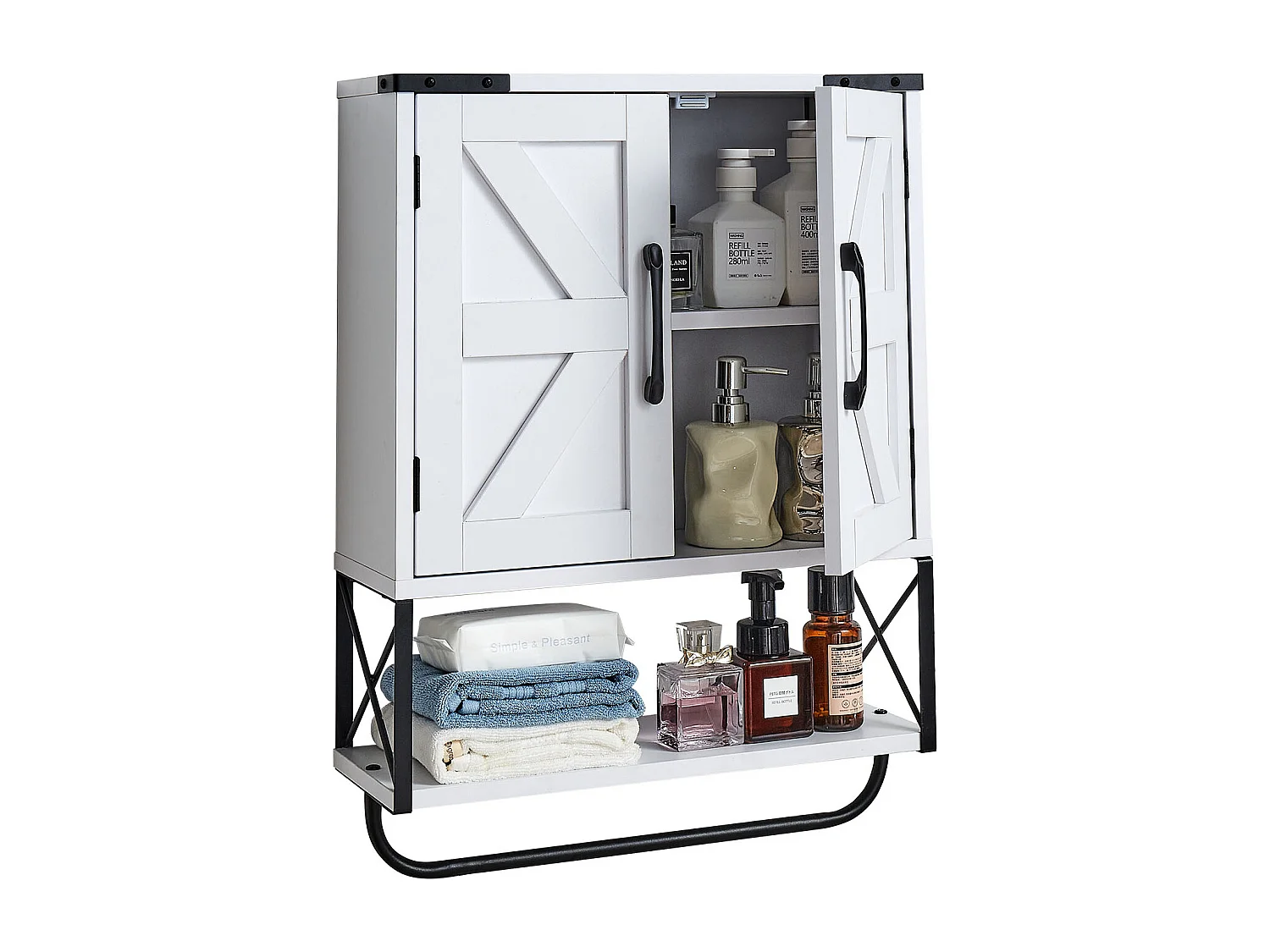 Armoire Murale de Salle de Bain SucceBuy, 2 Portes et Étagère Réglable, Armoire à Pharmacie au-dessus des Toilettes, Organisateur Suspendu pour Buanderie