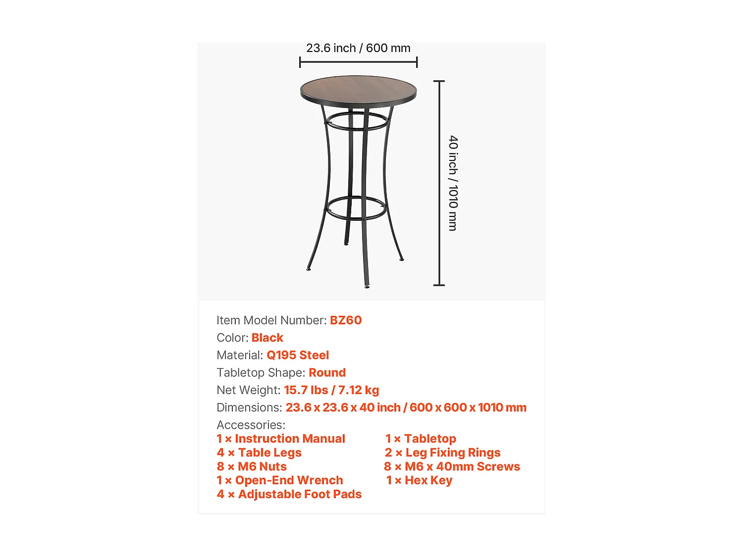 Ronde Bartafel SucceBuy, 60x101 cm, Hoge Bistrotafel voor Buiten, met Blad, Robuuste Metalen Constructie, Tuinmeubilair voor Patio, Terras