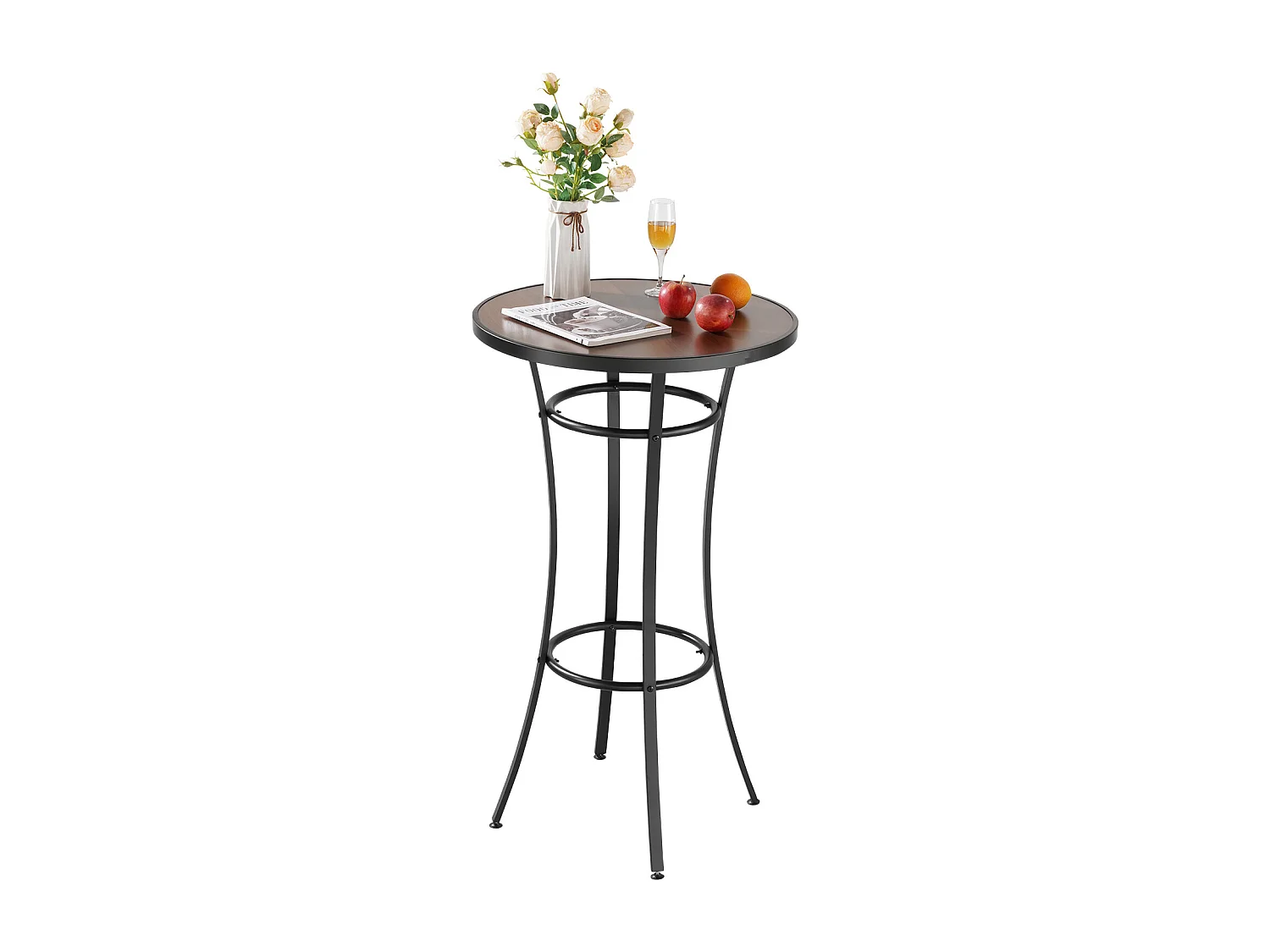 Ronde Bartafel SucceBuy, 60x101 cm, Hoge Bistrotafel voor Buiten, met Blad, Robuuste Metalen Constructie, Tuinmeubilair voor Patio, Terras