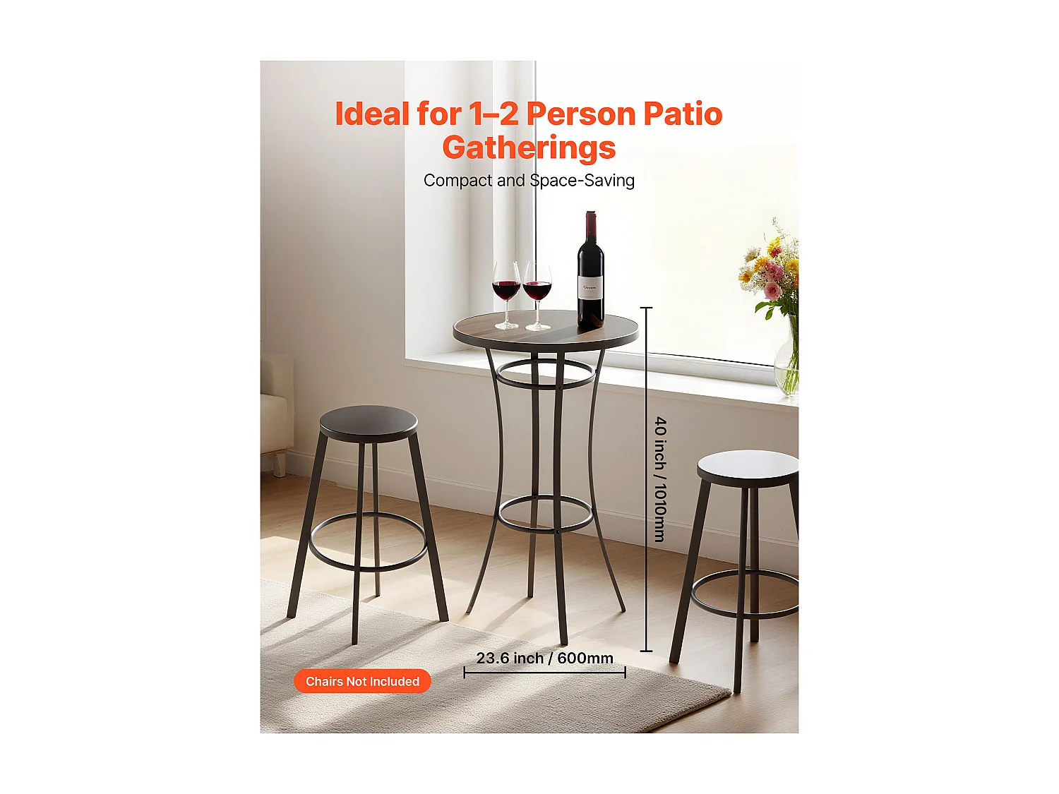 Table de Bar SucceBuy Ronde, 60x101 cm, Table de Bistrot Haute Extérieur, avec Plateau, Structure Métal Robuste, Mobilier de Jardin pour Patio, Terrasse