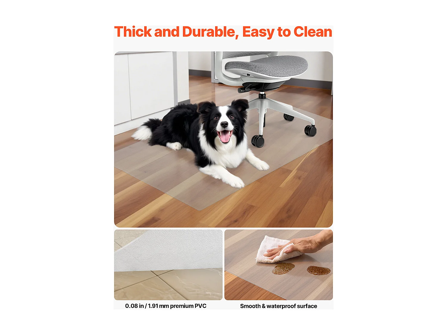 Bureau Stoel Mat SucceBuy Transparant van 121,9x76,2 cm, Beschermingsmat voor Stoelen met Wieltjes, Harde Vloerbescherming Rechthoekig, voor Huis Kantoor