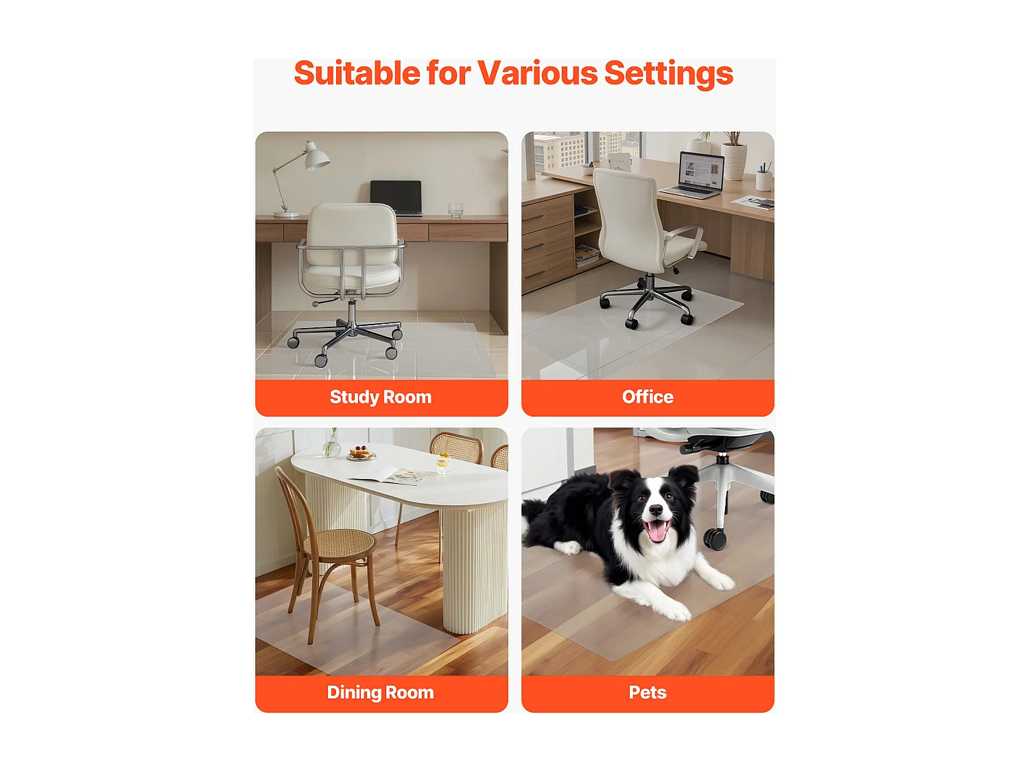 Bureau Stoel Mat SucceBuy Transparant van 121,9x76,2 cm, Beschermingsmat voor Stoelen met Wieltjes, Harde Vloerbescherming Rechthoekig, voor Huis Kantoor