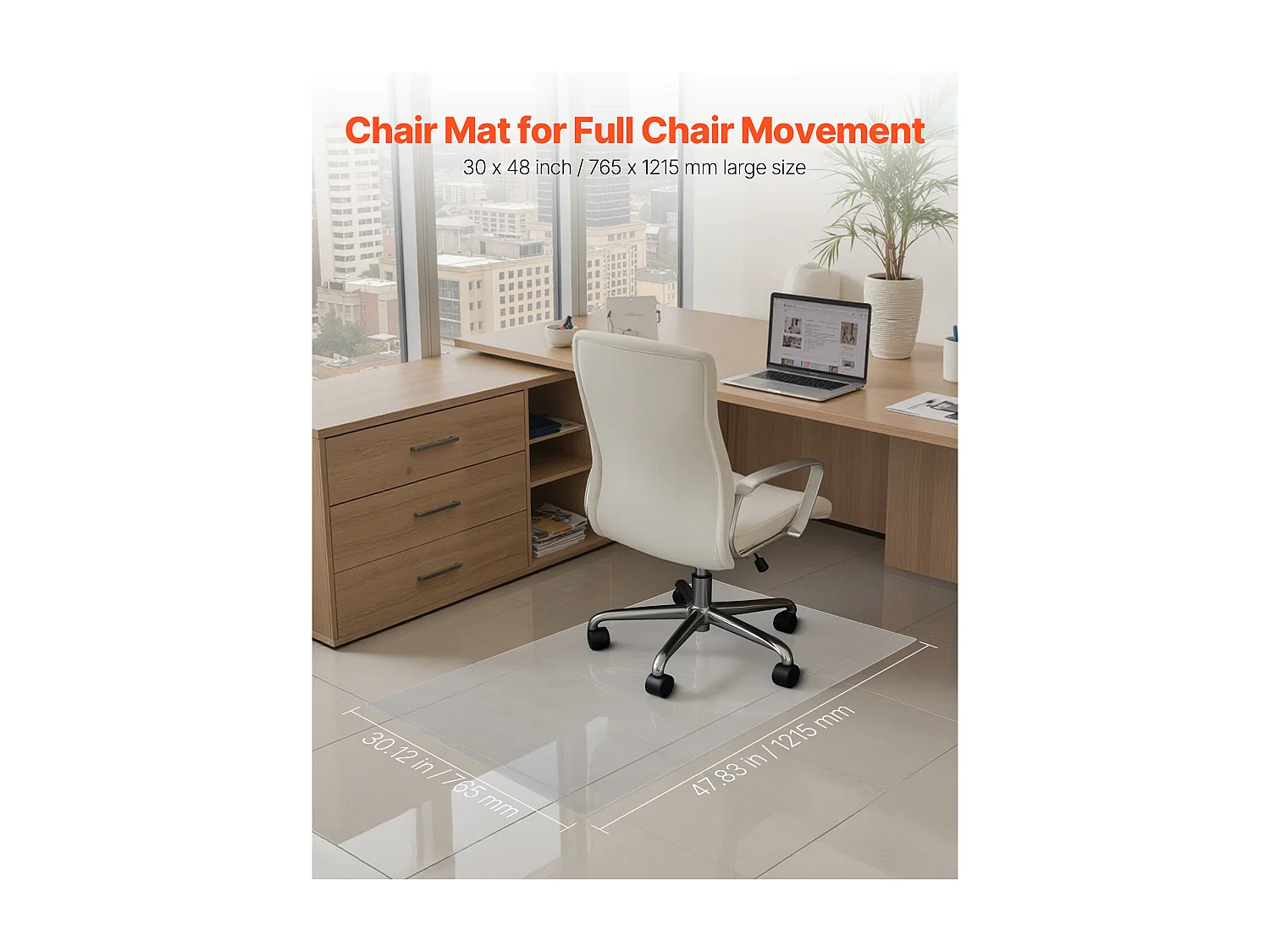 Tapis Chaise de Bureau SucceBuy Transparent de 121,9x76,2 cm, Tapis de Protection pour Chaises sur Roulettes, Protège-sol Dur Rectangulaire, pour Maison Bureau