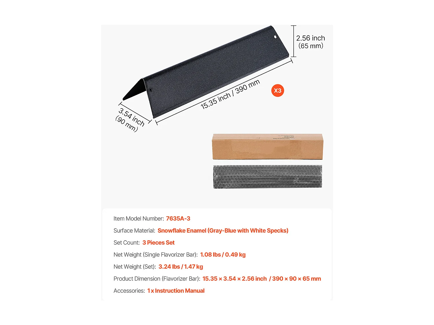 Barres Cache-brûleurs SucceBuy 3PCs, Déflecteur de Graisse pour Brûleur de 39 cm en Acier Émaillé, pour Weber Spirit I et II Séries 200, y Compris Spirit II E-210