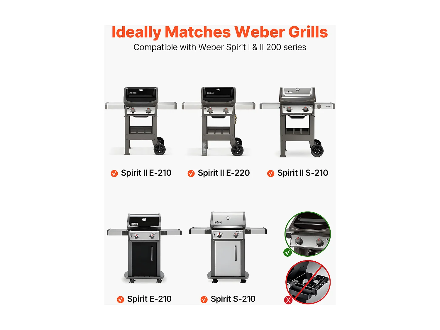 Barres Cache-brûleurs SucceBuy 3PCs, Déflecteur de Graisse pour Brûleur de 39 cm en Acier Émaillé, pour Weber Spirit I et II Séries 200, y Compris Spirit II E-210